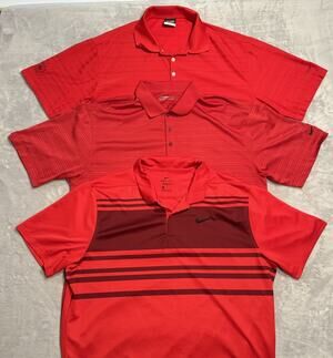 Lot 3 XL Men's Nike Dri-FIT Striped Golf Polo Shirt Moisture Wicking Red Vented